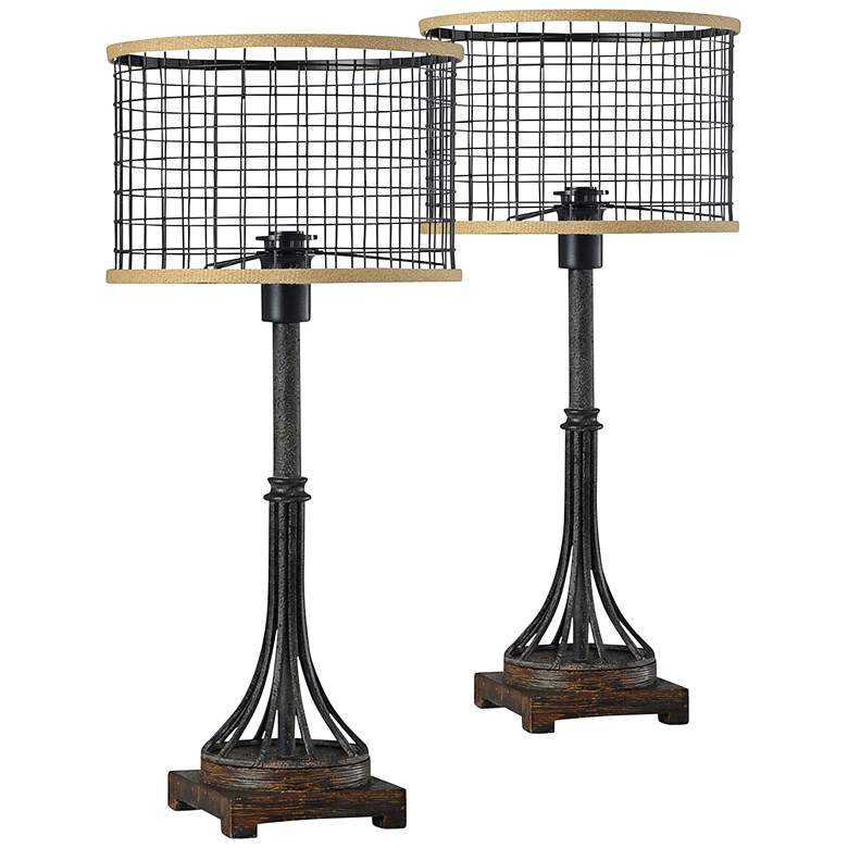 Image 1 Textured Bronze and Black Metal Table Lamp Set of 2