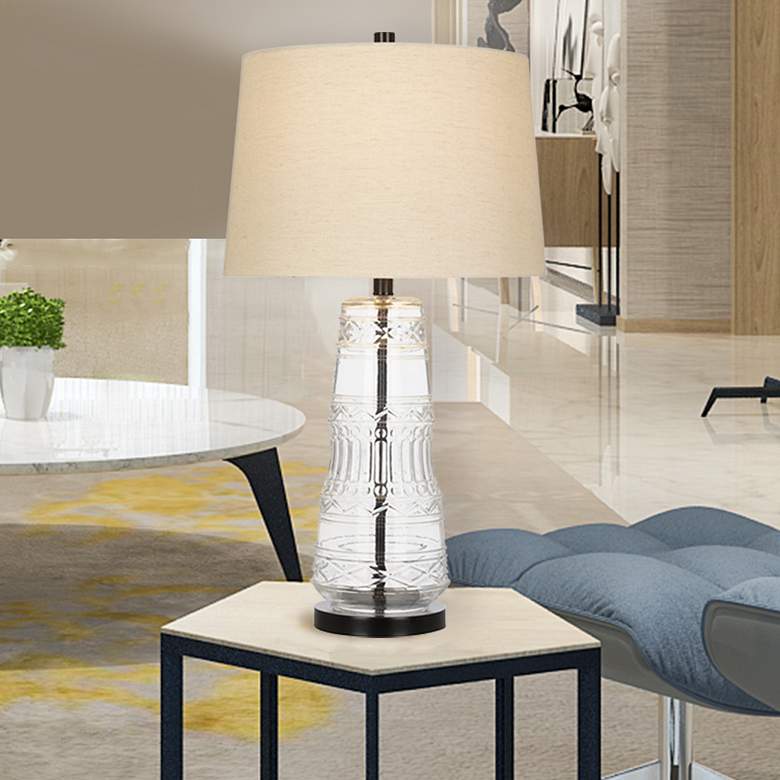 Image 1 Textured Clear Glass and Bronze LED Table Lamp