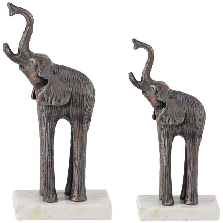 Image 1 Textured Gray and Bronze Elephant Statues Set of 2