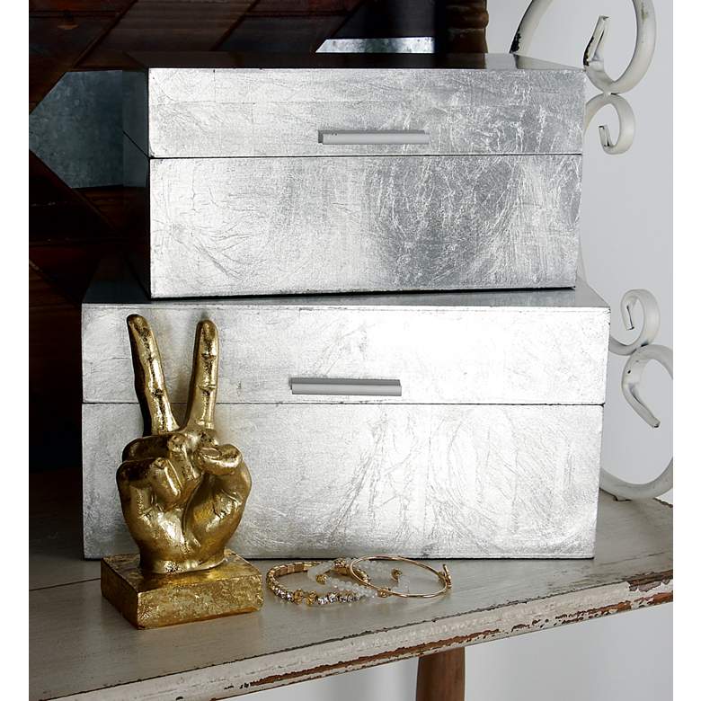 Image 1 Textured Silver Rectangular Decorative Boxes Set of 2