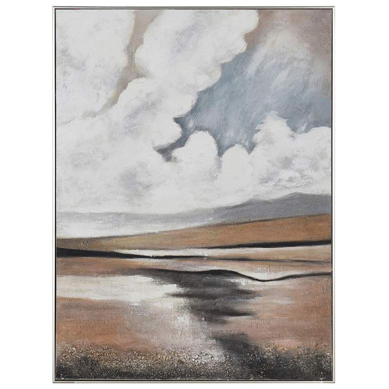 Image 1 Textured Sky 48"H x 36"W Silver Framed Hand Painted Landscape Wal