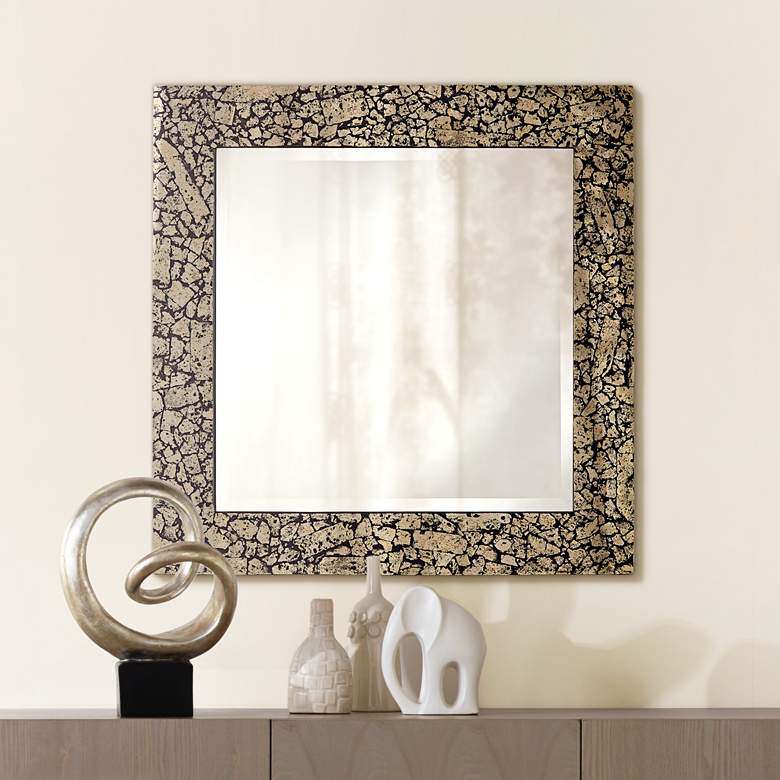 Image 1 Textured Stone Black and Tan 32 1/4 inch Square Wall Mirror