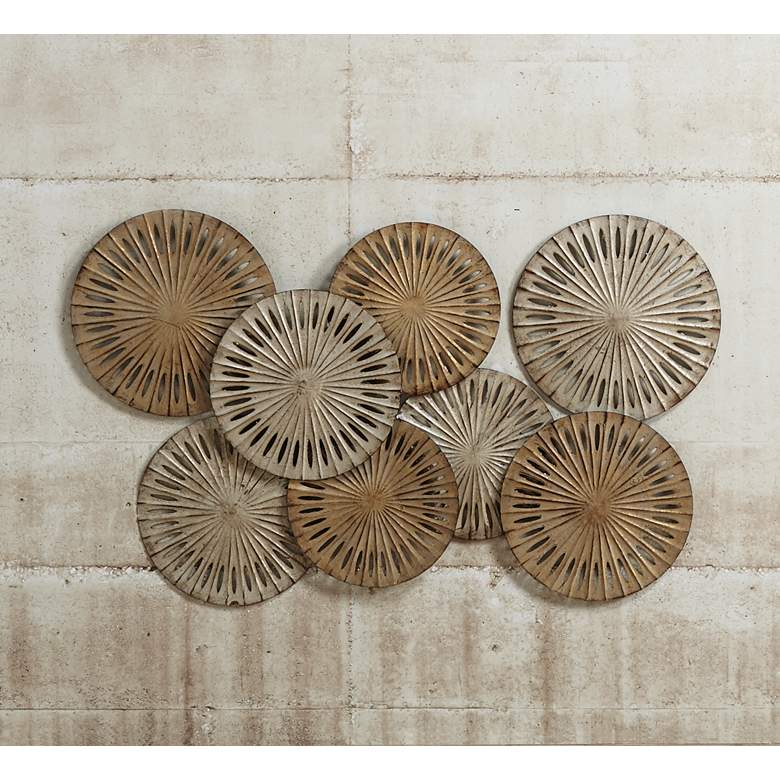 Image 1 Textured Sunbursts 46" Wide Metal Wall Art