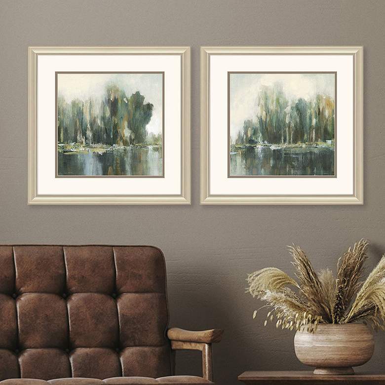 Image 1 Textured Treeline 18"W x 18"H Framed Art Set of 2