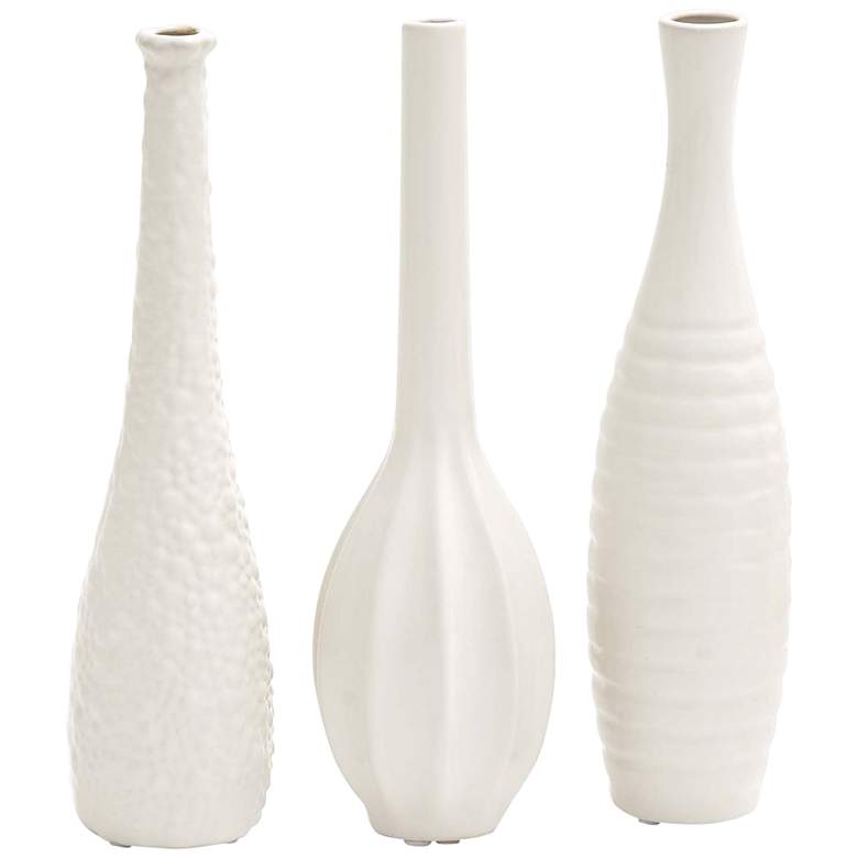Textured White Ceramic Decorative Bud Vases Set of 3