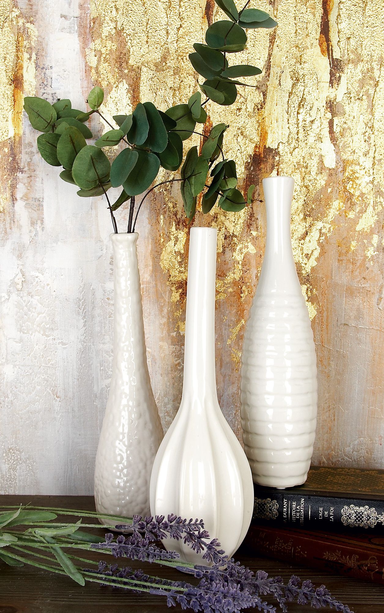Image 3 Textured White Ceramic Decorative Bud Vases Set of 3 more views