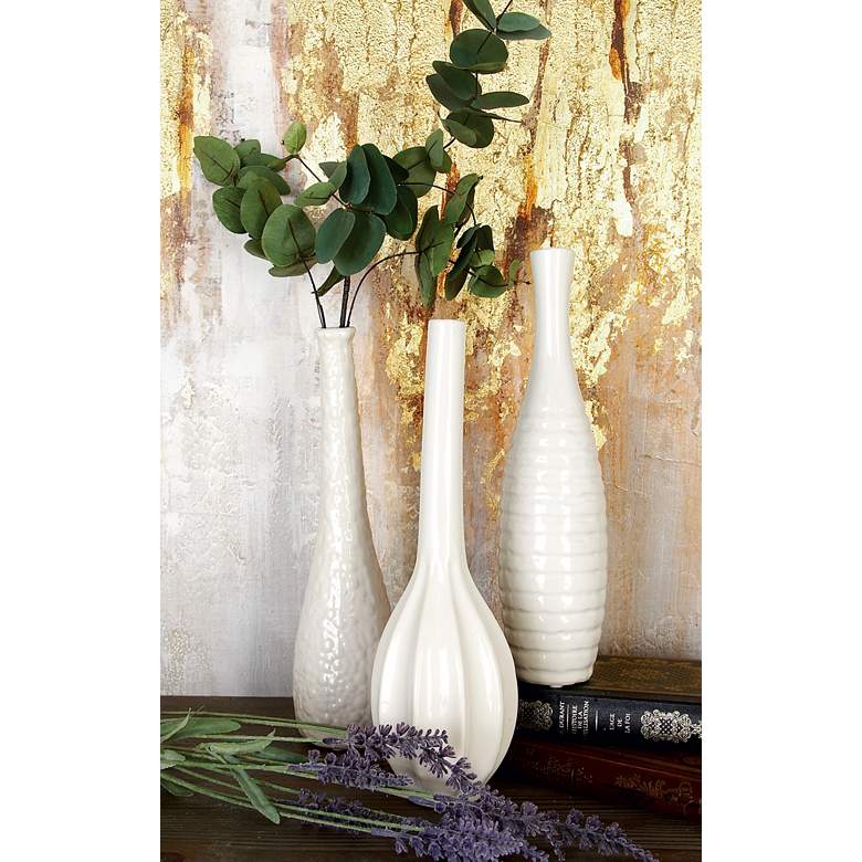 Image 3 Textured White Ceramic Decorative Bud Vases Set of 3 more views