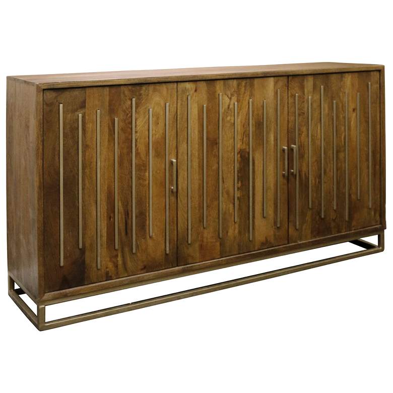 Image 1 Thackary 72" Wide Walnut Mango Wood and Metal Three Door Sideboard