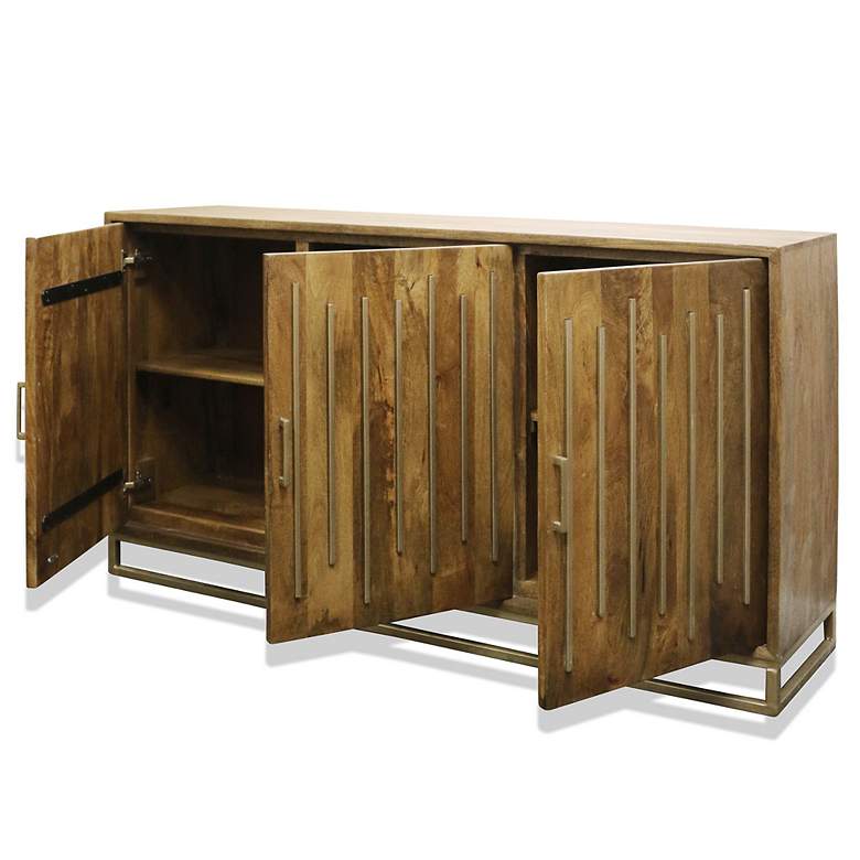 Image 2 Thackary 72" Wide Walnut Mango Wood and Metal Three Door Sideboard more views
