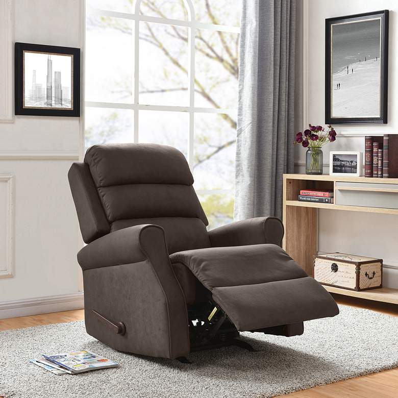 Image 1 Thaddeus Chocolate Brown Nubuck Stitch-Tufted Rocker Recliner Chair