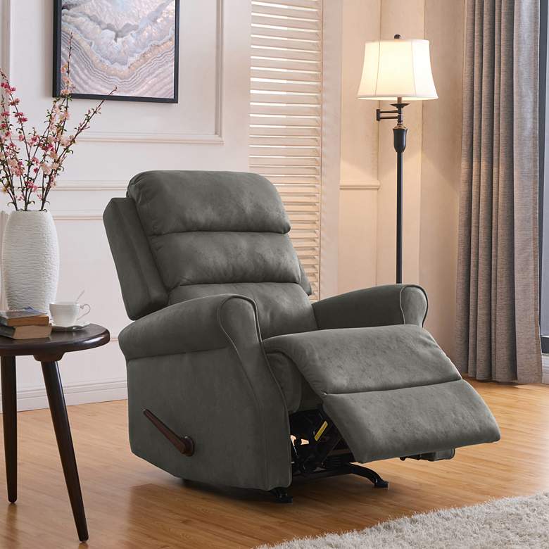 Image 1 Thaddeus Slate Gray Nubuck Stitch-Tufted Rocker Recliner Chair