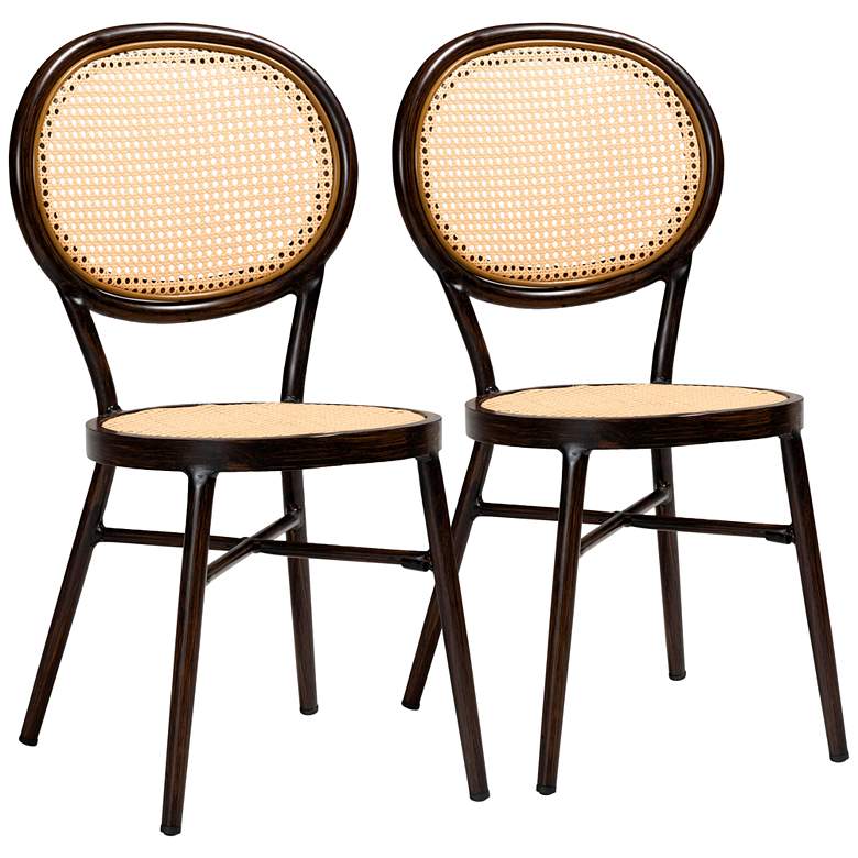 Image 2 Thalia Dark Brown Beige Outdoor Dining Chairs Set of 2