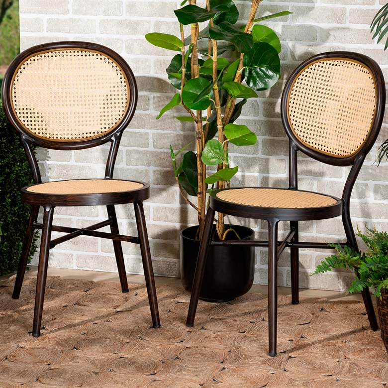 Image 1 Thalia Dark Brown Beige Outdoor Dining Chairs Set of 2