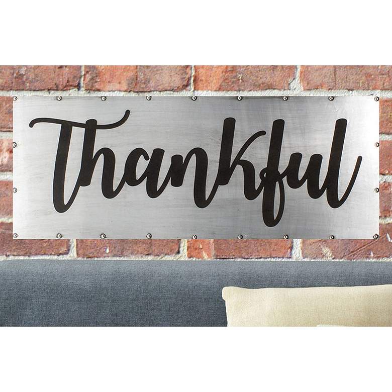 Thankful 36&quot; Wide Black and Gray Metal Wall Art