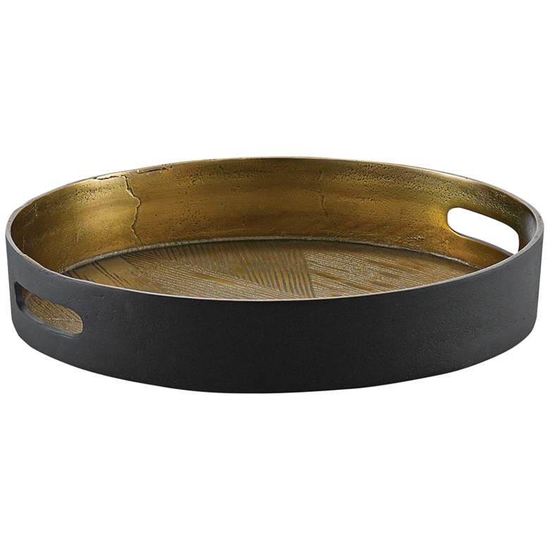 Image 1 Thatcher Antique Brass and Black 14 1/2" Round Metal Tray