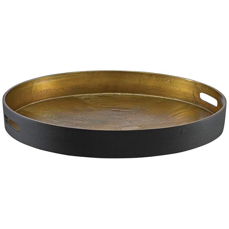 Image 1 Thatcher Antique Brass and Black 20 1/2 inch Round Metal Tray