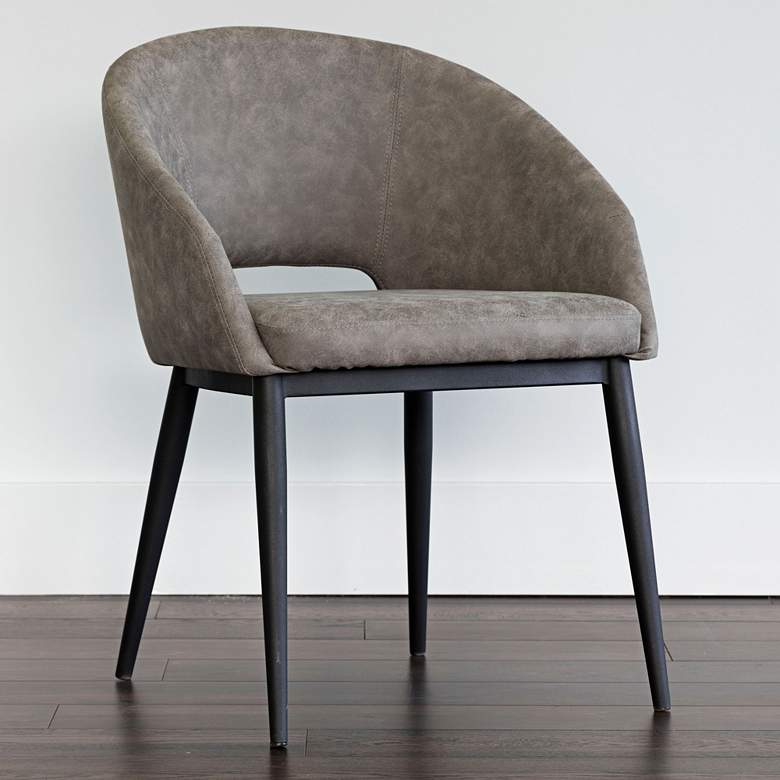 Image 6 Thatcher Antique Gray Faux Leather and Black Modern Dining Chair more views