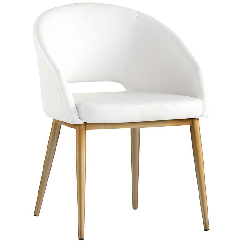 Image 3 Thatcher White Faux Leather and Antique Brass Dining Chair