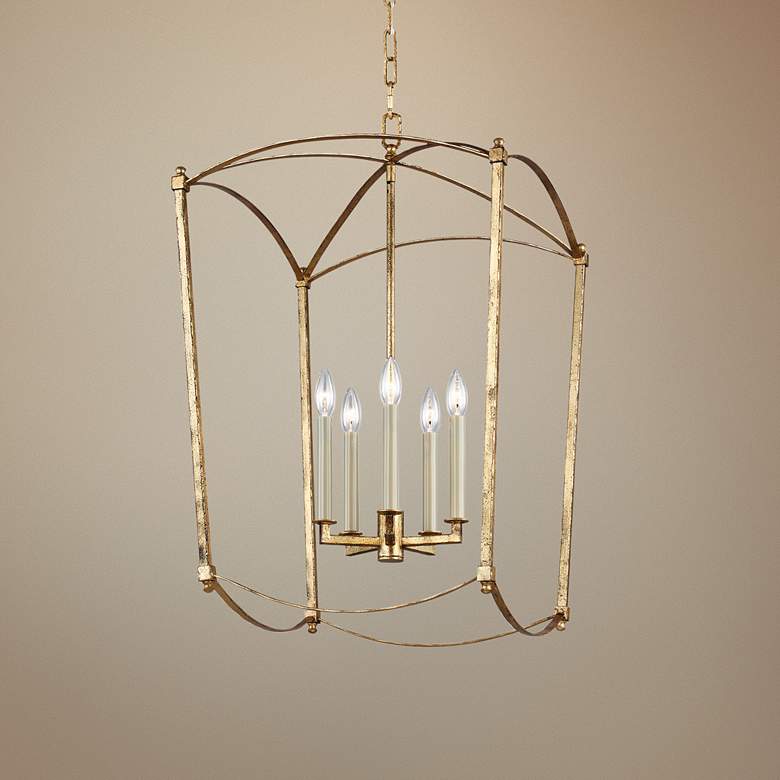 Image 1 Thayer 19 1/4" Wide 5-Light Lantern Cage Antique Gild Gold Chandelier