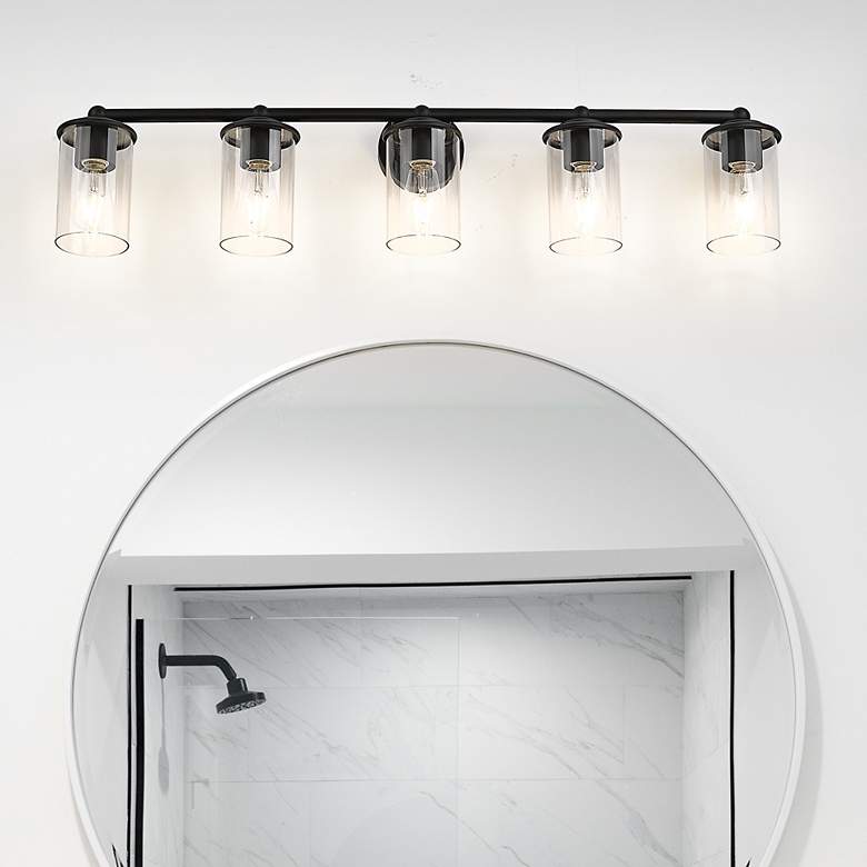 Image 2 Thayer 39" Wide Matte Black 5-Light Vanity Bath Light