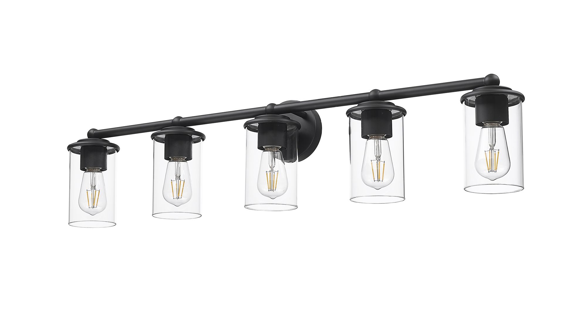 Thayer 39" Wide Matte Black 5-Light Vanity Bath Light in scene