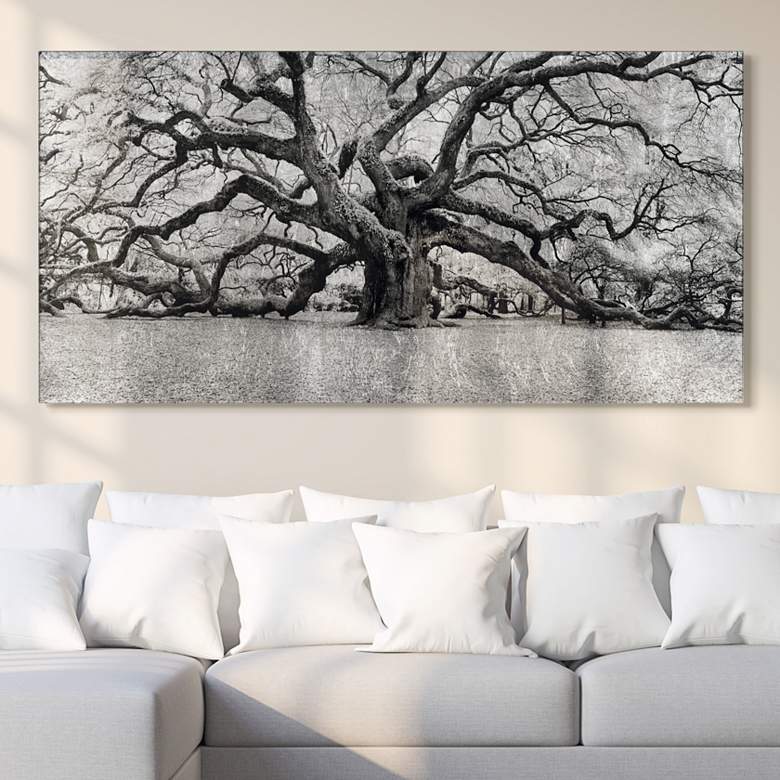 Image 1 The Angel Oak Reverse Printed Tempered Glass with Silver Leaf Wall Art