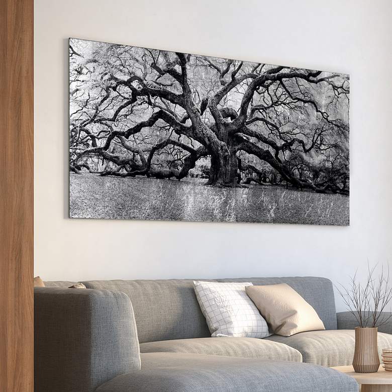 Image 5 The Angel Oak Reverse Printed Tempered Glass with Silver Leaf Wall Art more views