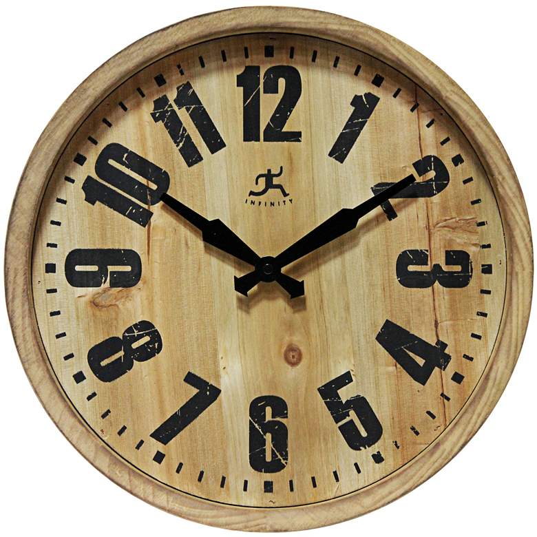 Image 1 The Barrel Natural Wood 14 inch Round Wall Clock