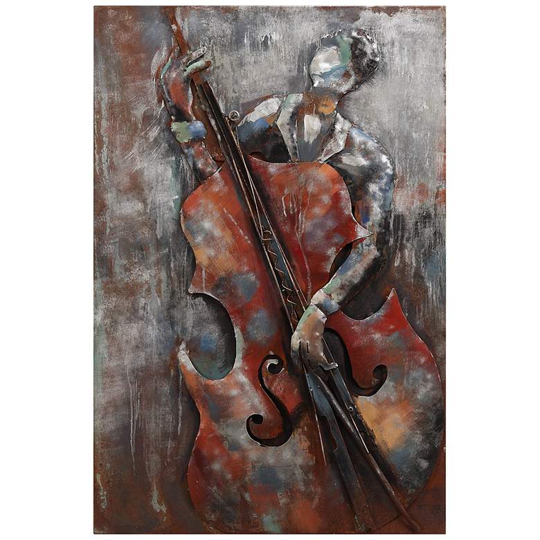 Image 2 The Bassist 48 inch High Mixed Media Metal Dimensional Wall Art