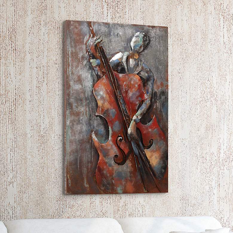 Image 1 The Bassist 48 inch High Mixed Media Metal Dimensional Wall Art