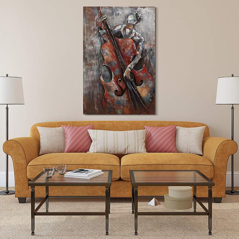 Image 7 The Bassist 48" High Mixed Media Metal Dimensional Wall Art more views