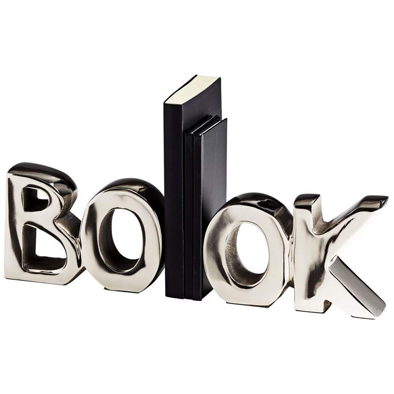 Image 1 The Book 14 1/4 inch Wide Polished Nickel Modern Bookends