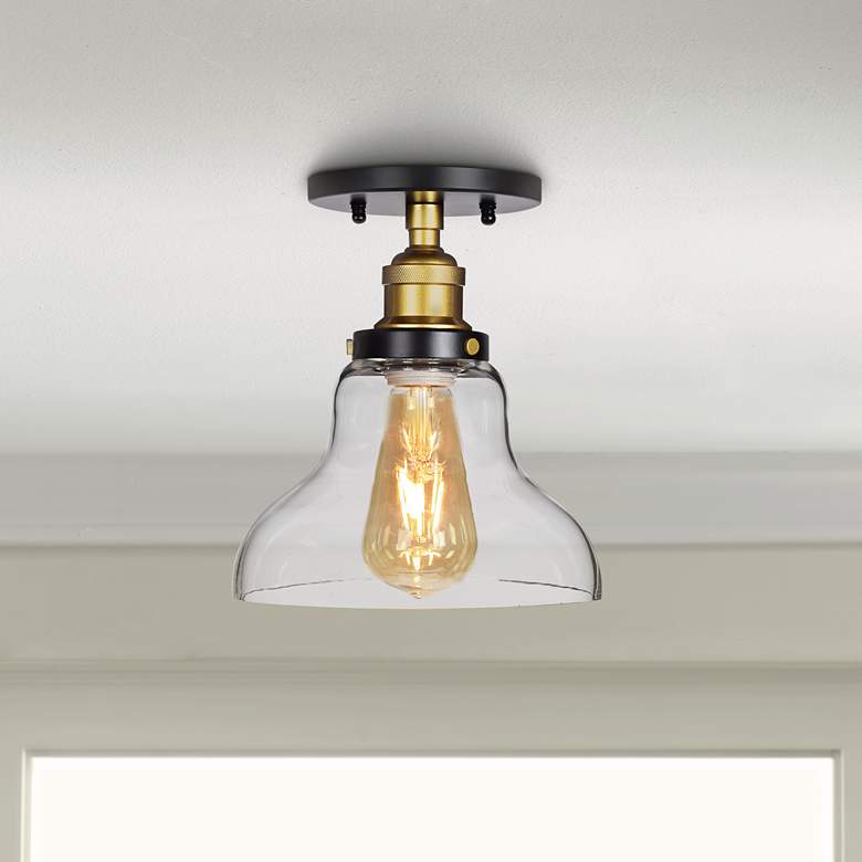 Image 1 The District 8 inch Wide Black and Gold LED Ceiling Light