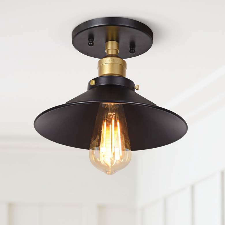 Image 1 The District 9 1/2 inch Wide Black and Gold LED Ceiling Light