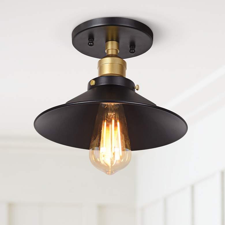 Image 1 The District 9 1/2" Wide Black and Gold LED Ceiling Light