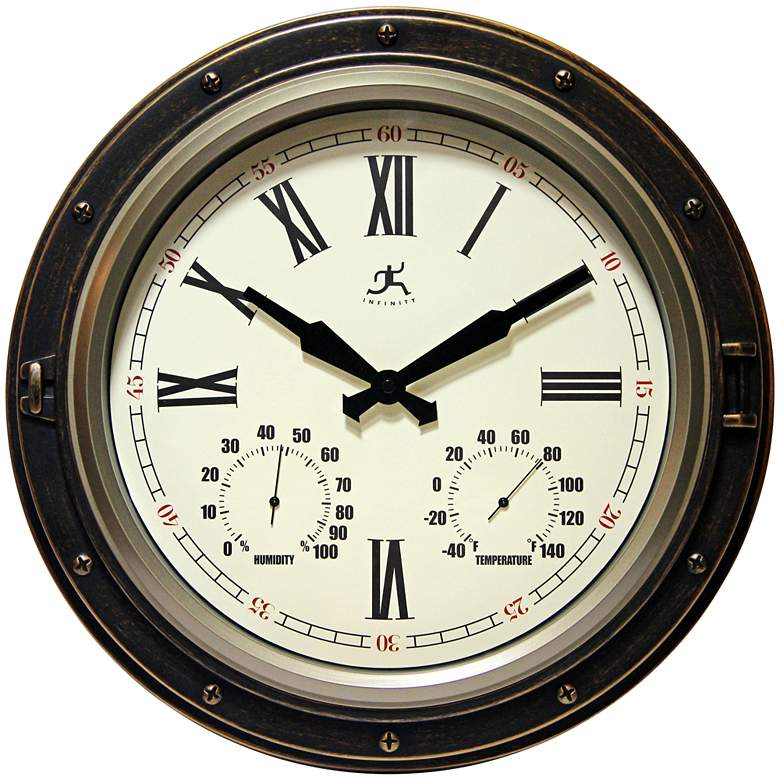 Image 1 The Forecaster 16 inch Wide Weather Gauge Wall Clock