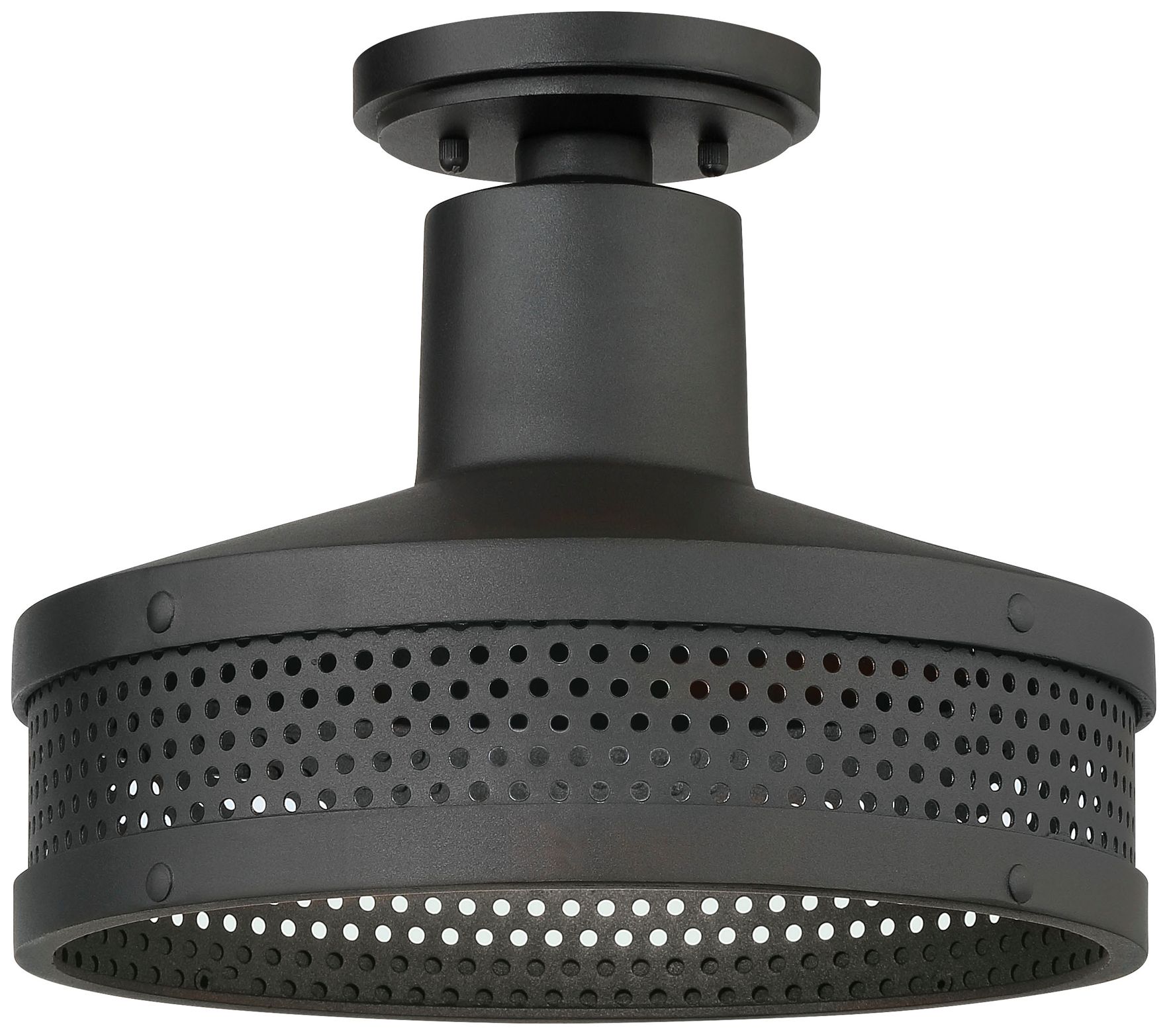 The Great Outdoors Abalone Point 1-Light Black Outdoor Flush Mount