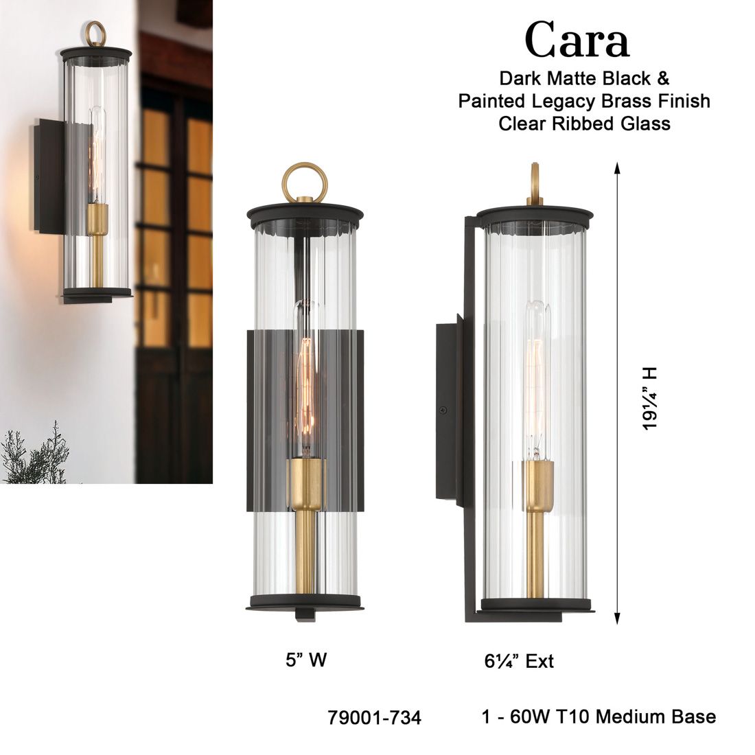 The Great Outdoors Cara 1-Light 5-in Matte Black and Brass Wall Sconce