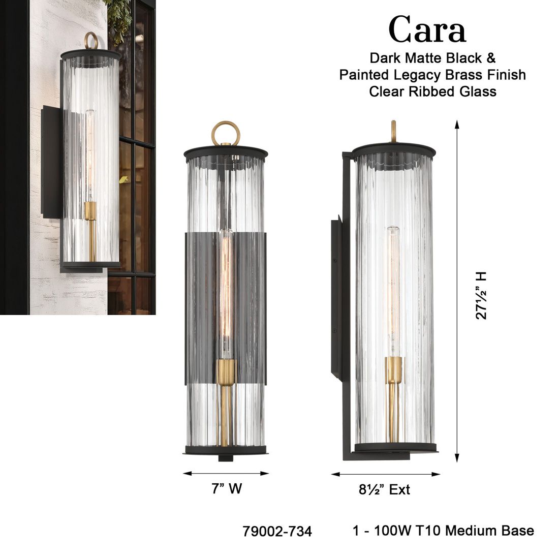 The Great Outdoors Cara 1-Light 7-in Matte Black and Brass Wall Sconce