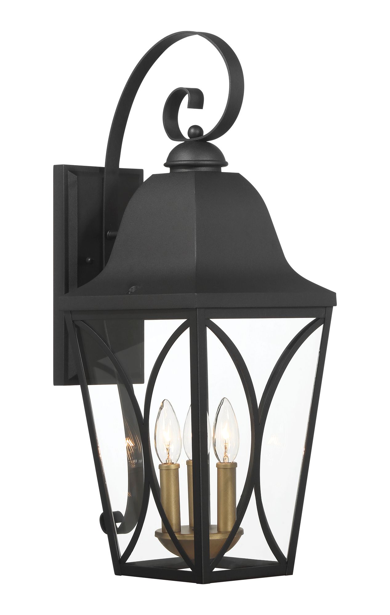 Image 2 The Great Outdoors Cardigan 3-Light 9-in Black and Brass Outdoor Wall Light more views