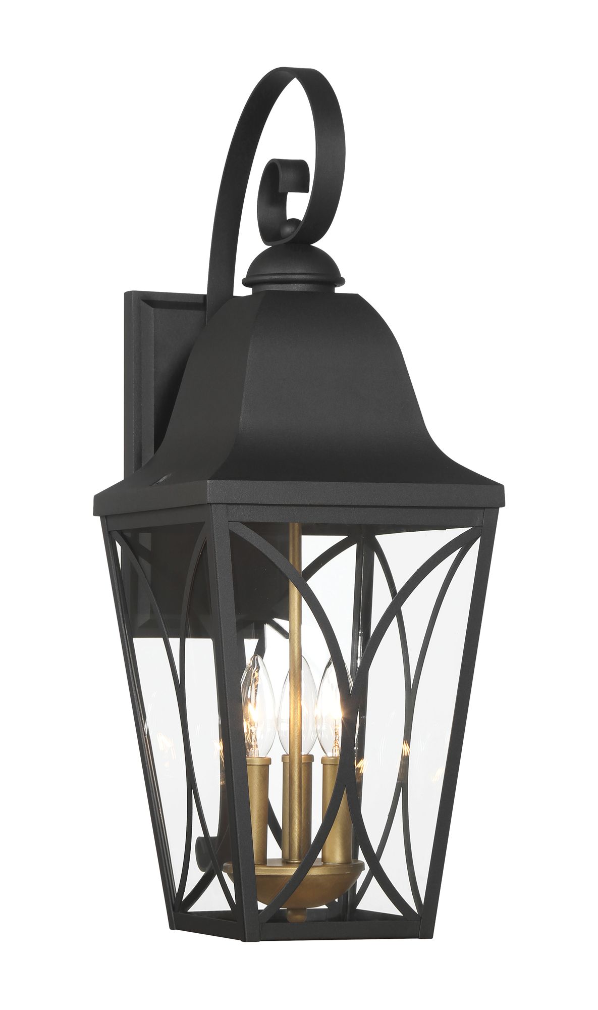 Image 3 The Great Outdoors Cardigan 3-Light 9-in Black and Brass Outdoor Wall Light more views