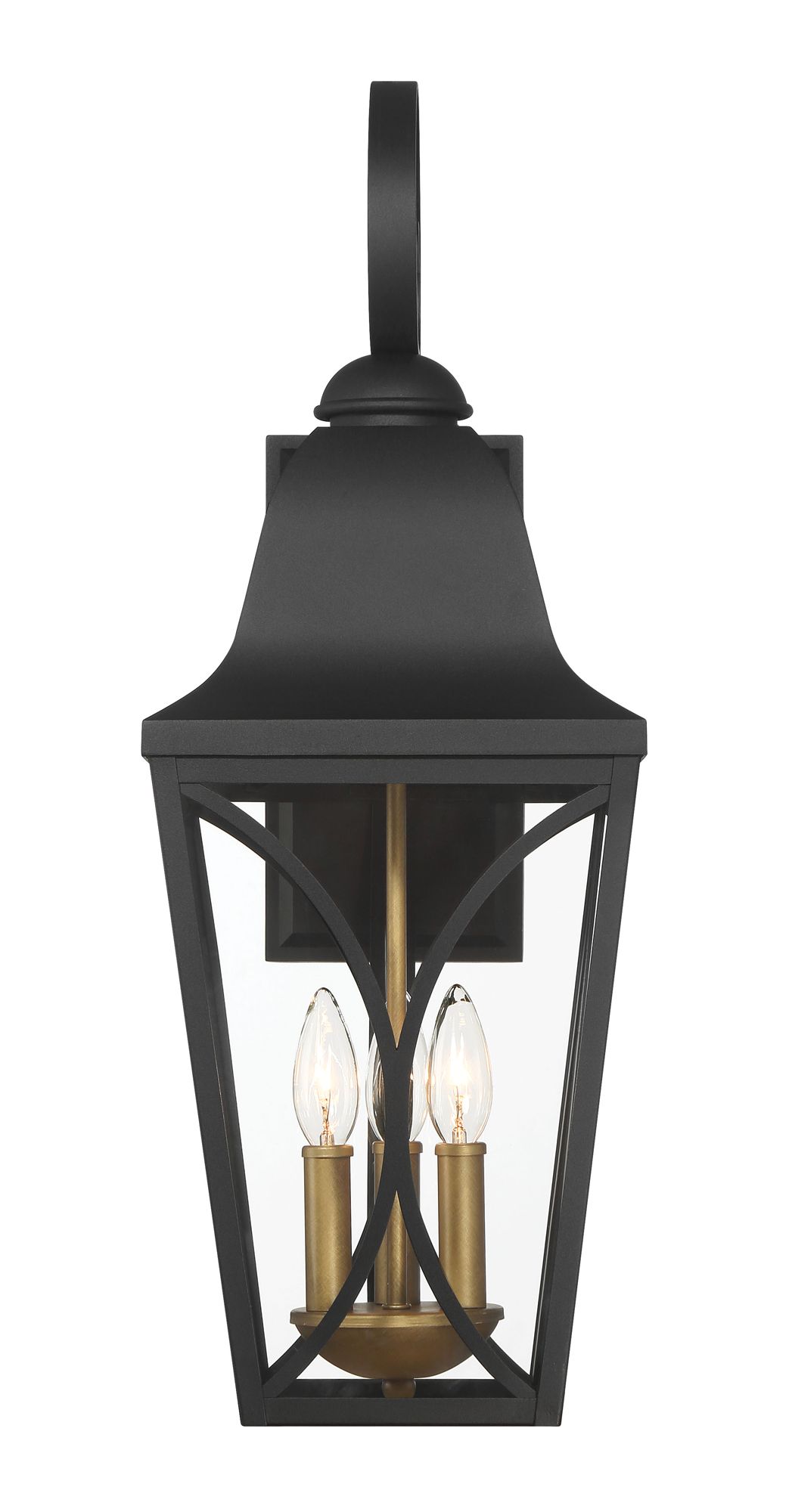 Image 4 The Great Outdoors Cardigan 3-Light 9-in Black and Brass Outdoor Wall Light more views