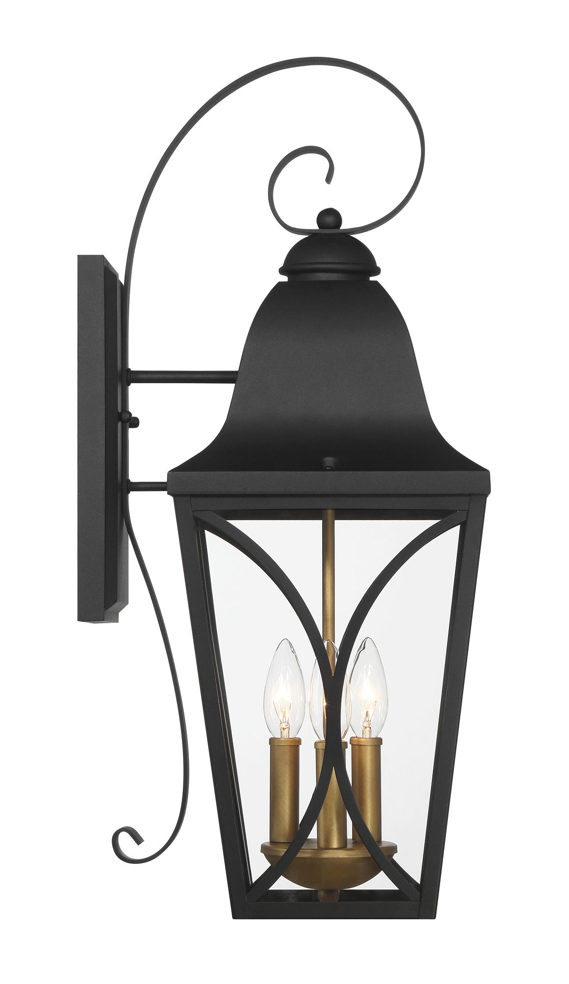 Image 5 The Great Outdoors Cardigan 3-Light 9-in Black and Brass Outdoor Wall Light more views