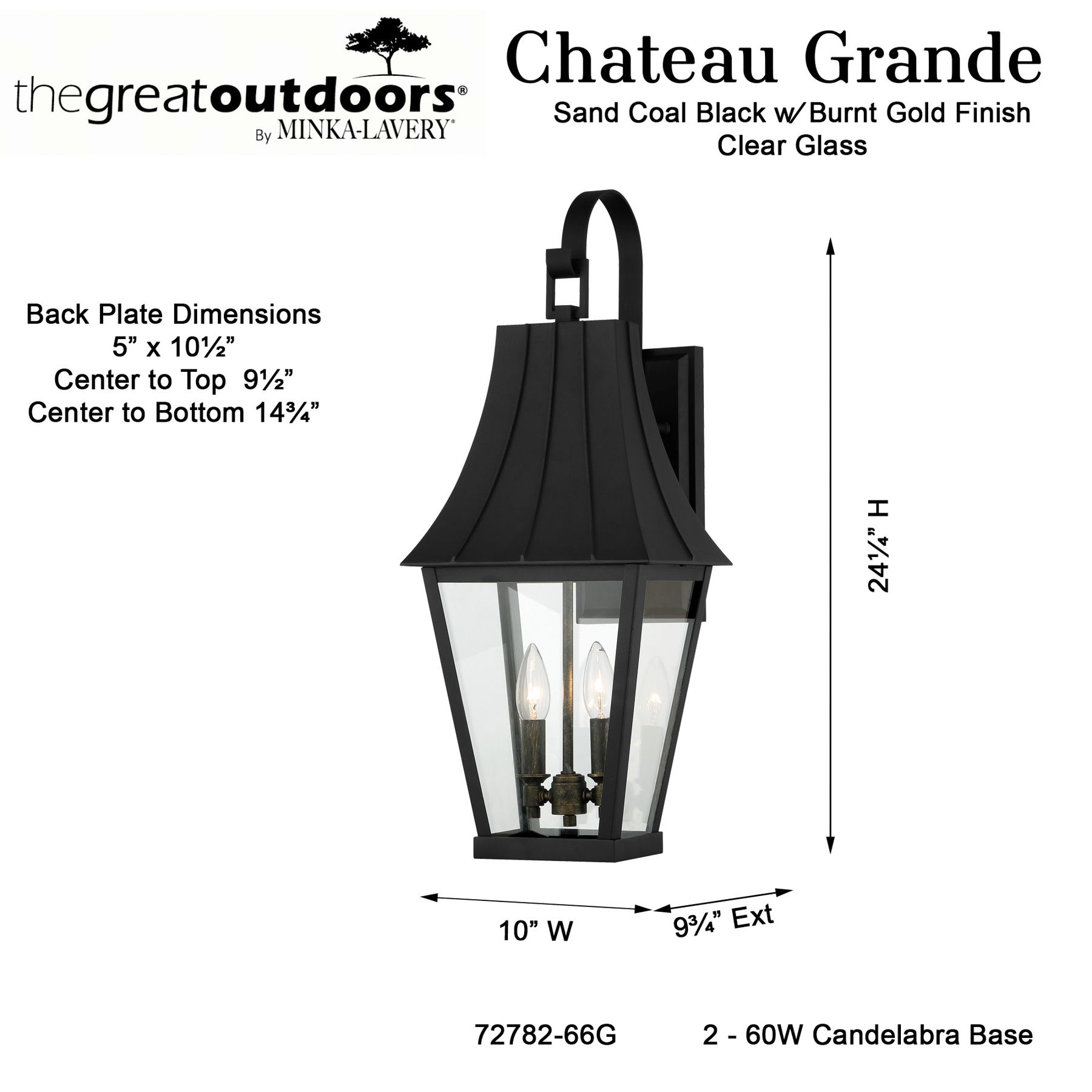 The Great Outdoors Chateau Grande 2-Light Coal Black Outdoor Wall Sconce