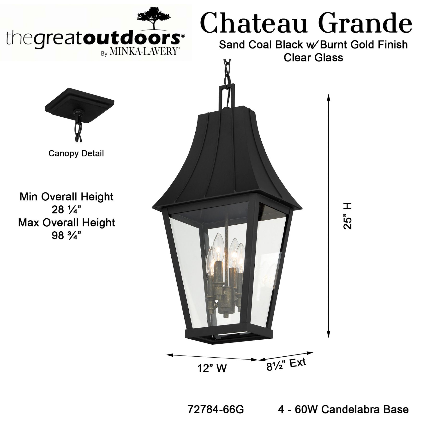 The Great Outdoors Chateau Grande 4-Light Sand Coal Outdoor Hanging Lantern