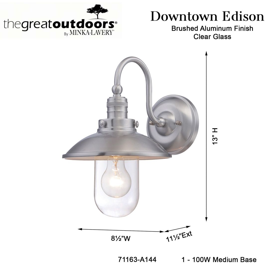 The Great Outdoors Downtown Edison 1-Light Brushed Aluminum Wall Mount