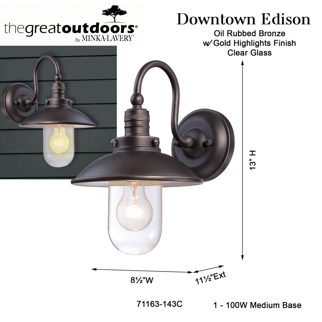 Image 7 The Great Outdoors Downtown Edison 1-Light Oil Rubbed Bronze Wall Mount more views