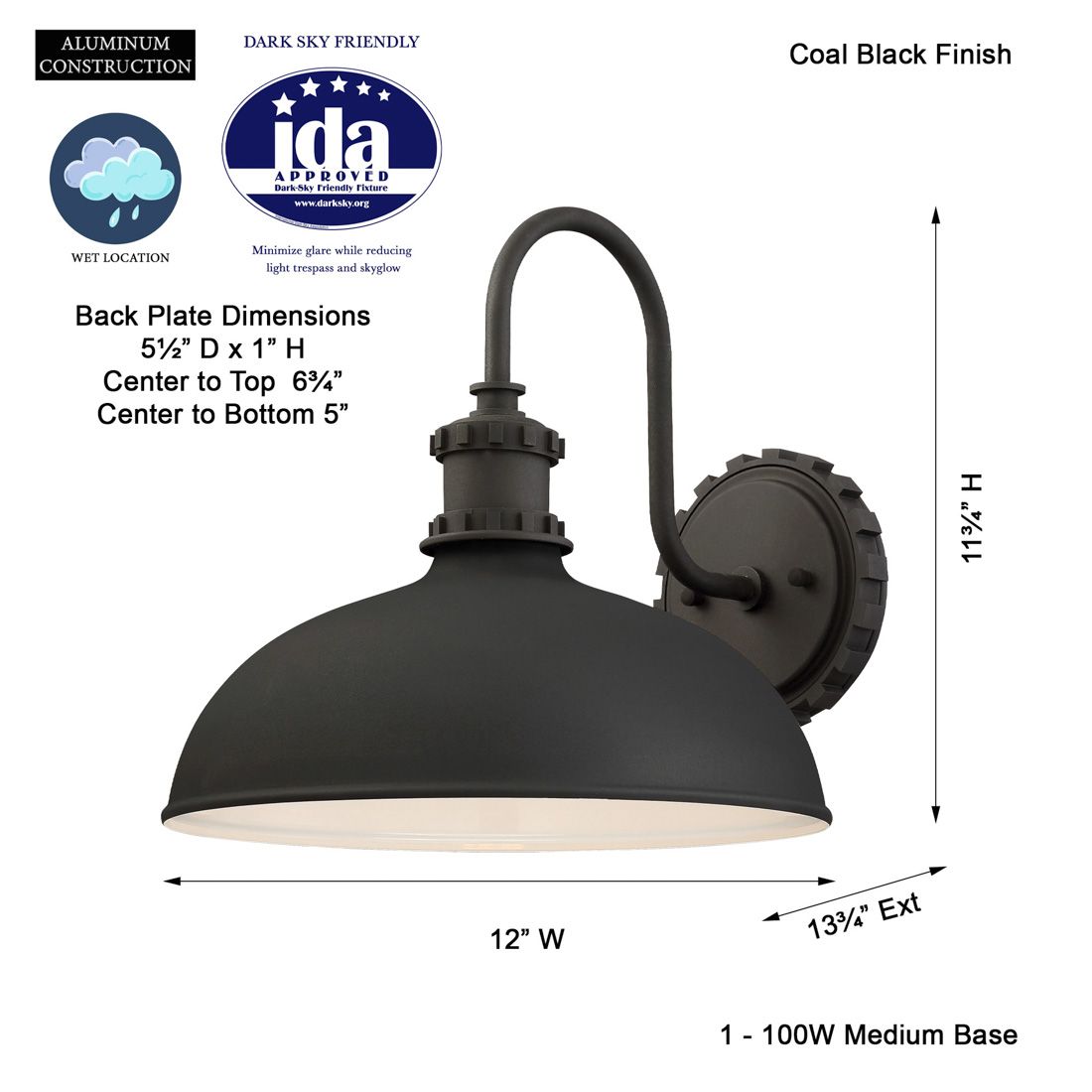 The Great Outdoors Escudilla 1-Light Black Outdoor Wall Mount