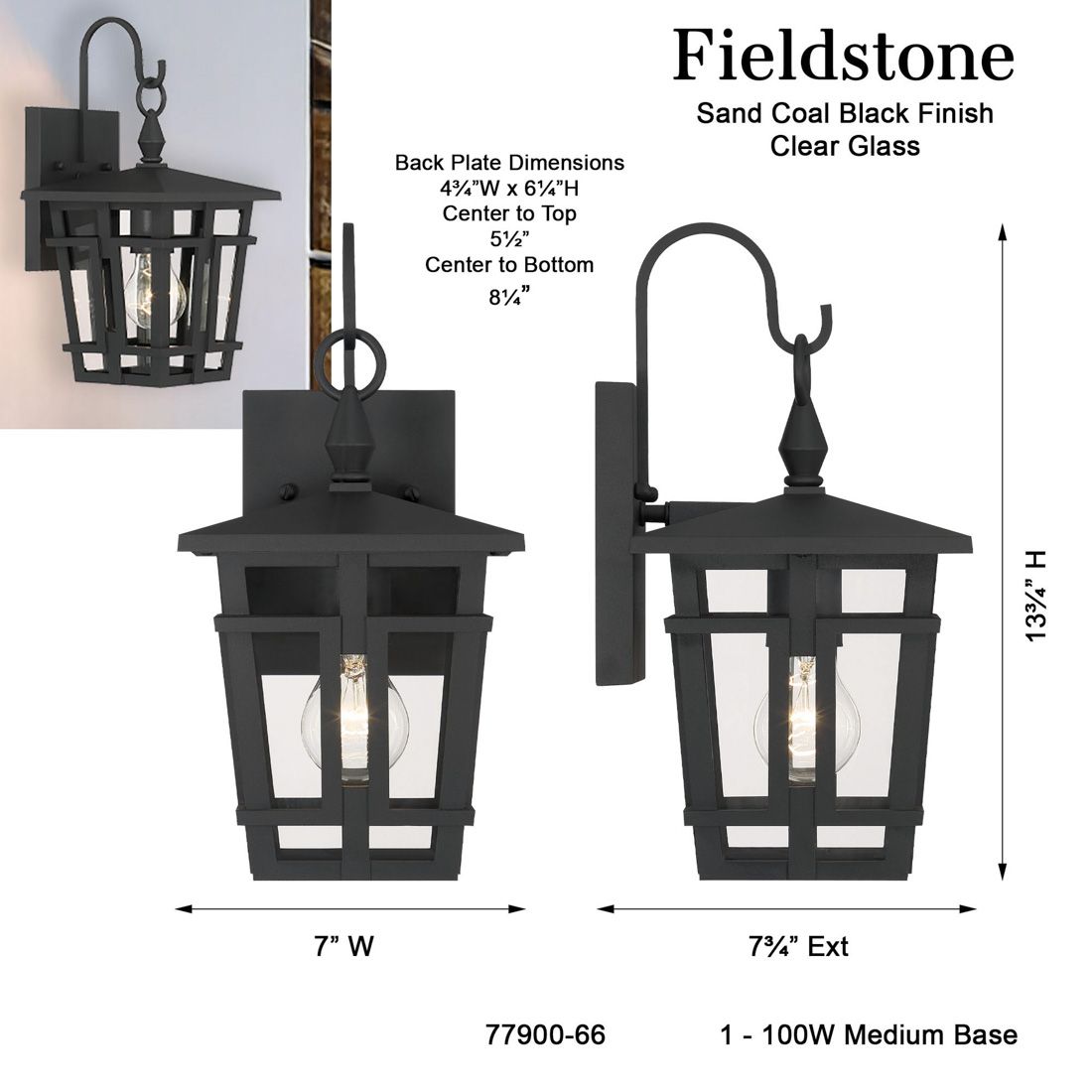 The Great Outdoors Fieldstone 1-Light 7-in Sand Black Outdoor Wall Sconce
