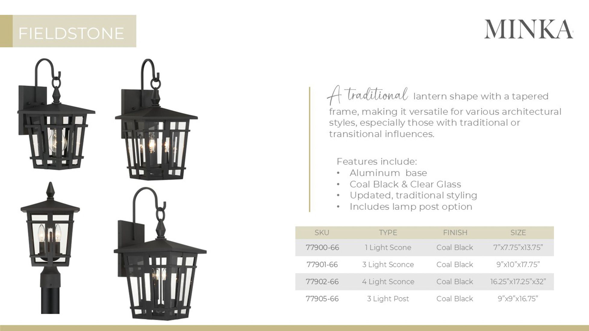 The Great Outdoors Fieldstone 4-Light 16.25-in Black Outdoor Wall Sconce